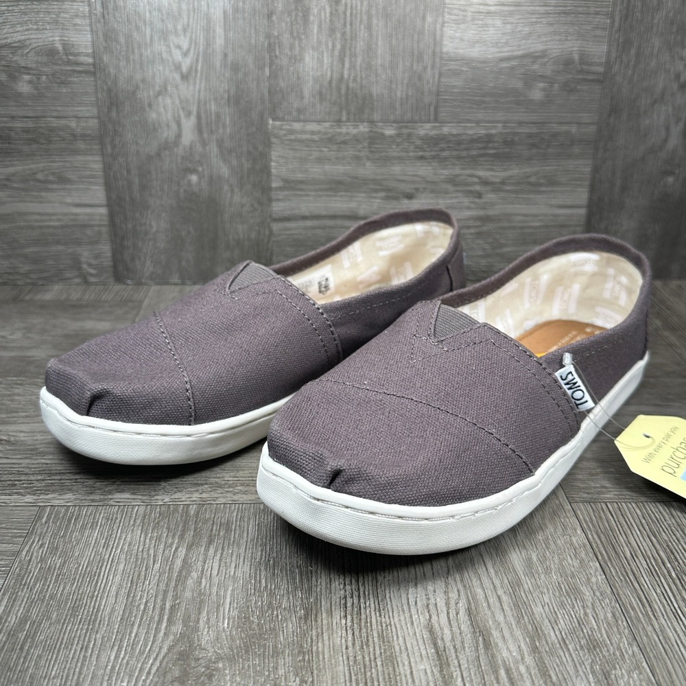 TOMS Youth Classic Size 3.5 Ash Canvas Grey Slip On Alpargata Casual NEW - Picture 3 of 8
